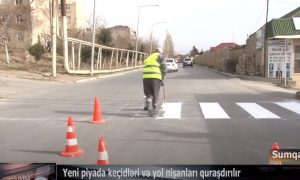 Sumqayıtda yeni piyada keçidləri və yol nişanları quraşdırılır – VİDEO